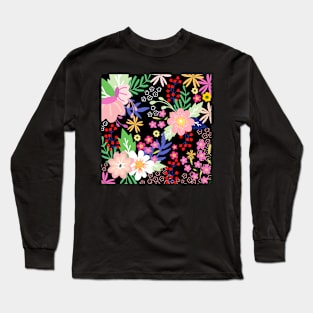 Floral Fantasyland_Black Background Long Sleeve T-Shirt